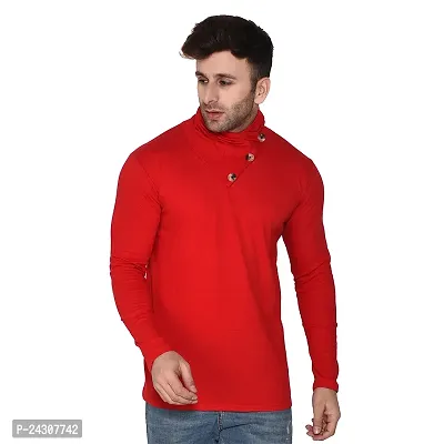 Stylish Red Cotton Blend Long Sleeves Solid T-Shirt For Men-thumb0
