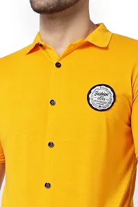 Stylish Yellow Cotton Blend Short Sleeves Regular Fit Casual Shirt For Men-thumb3