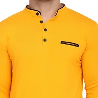 Stylish Yellow Cotton Blend Long Sleeves Solid T-Shirt For Men-thumb4