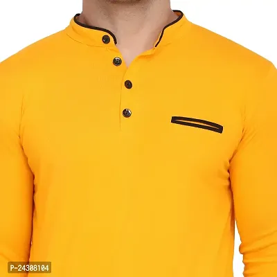 Stylish Yellow Cotton Blend Long Sleeves Solid T-Shirt For Men-thumb5