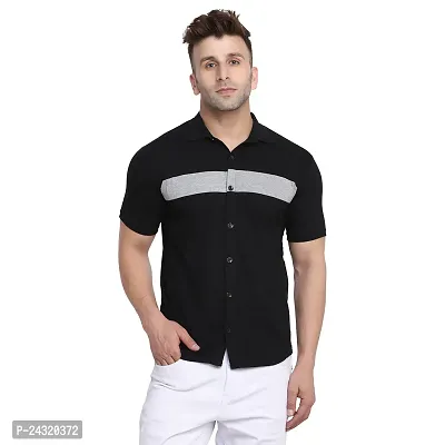 Stylish Black Cotton Blend Short Sleeves Regular Fit Casual Shirt For Men-thumb0