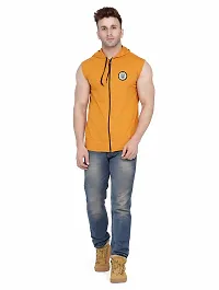 Stylish Golden Cotton Blend Solid Sleeveless Hoodies For Men-thumb3