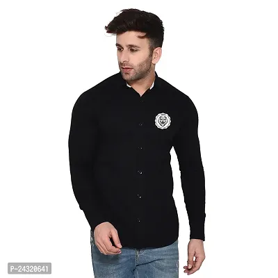 Stylish Black Cotton Blend Long Sleeves Regular Fit Casual Shirt For Men-thumb0