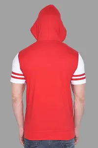 Stylish Red Cotton Blend Solid Short Sleeves Hoodies For Men-thumb1