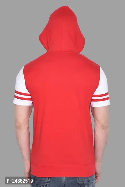 Stylish Red Cotton Blend Solid Short Sleeves Hoodies For Men-thumb2