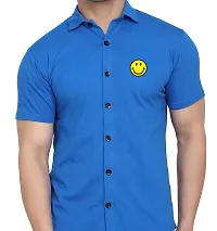 Stylish Blue Cotton Blend Solid Short Sleeves Shirt For Men-thumb3