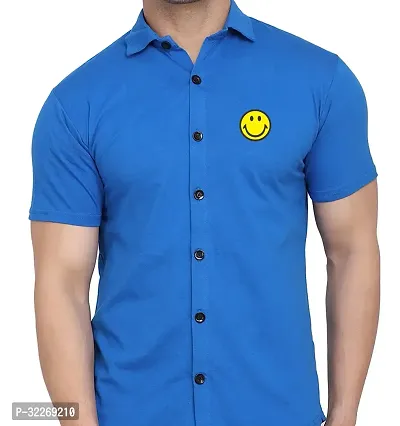 Stylish Blue Cotton Blend Solid Short Sleeves Shirt For Men-thumb4