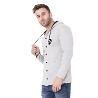 Trendy Silver Cotton Blend Solid Hoodies For Men-thumb2