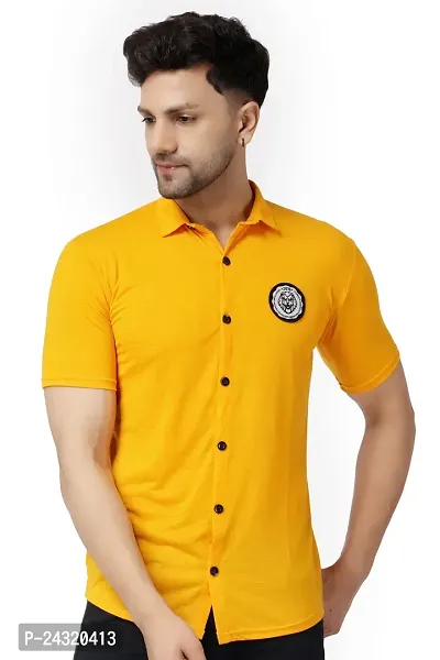 Stylish Yellow Cotton Blend Short Sleeves Regular Fit Casual Shirt For Men-thumb0