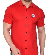 Stylish Red Cotton Blend Solid Short Sleeves Shirt For Men-thumb3