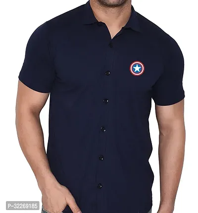 Stylish Navy Blue Cotton Blend Solid Short Sleeves Shirt For Men-thumb4