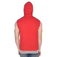 Stylish Red Cotton Blend Solid Sleeveless Hoodies For Men-thumb1