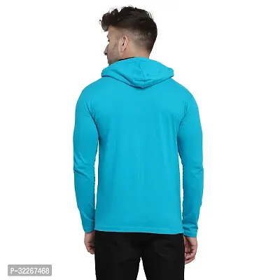 Stylish Cotton Blend Turquoise Solid Tees For Men-thumb2