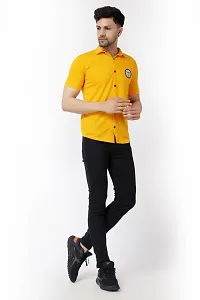 Stylish Yellow Cotton Blend Short Sleeves Regular Fit Casual Shirt For Men-thumb4