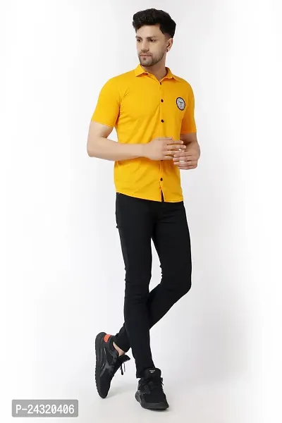 Stylish Yellow Cotton Blend Short Sleeves Regular Fit Casual Shirt For Men-thumb5