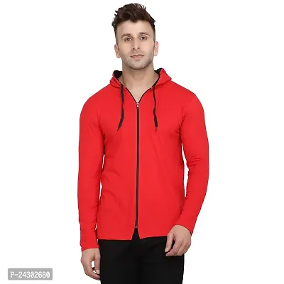 Stylish Red Cotton Blend Solid Long Sleeves Hoodies For Men