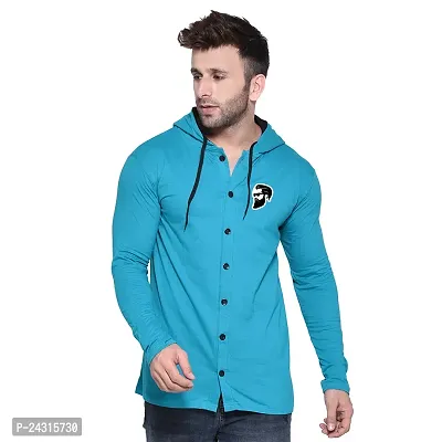 Trendy Turquoise Cotton Blend Solid Hoodies For Men