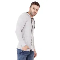 Stylish Silver Cotton Blend Solid Long Sleeves Hoodies For Men-thumb2