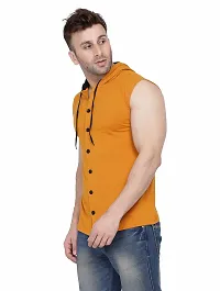 Stylish Golden Cotton Blend Solid Sleeveless Hoodies For Men-thumb2