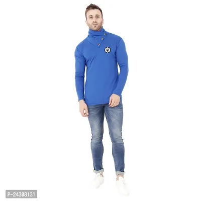 Stylish Blue Cotton Blend Long Sleeves Solid T-Shirt For Men-thumb4