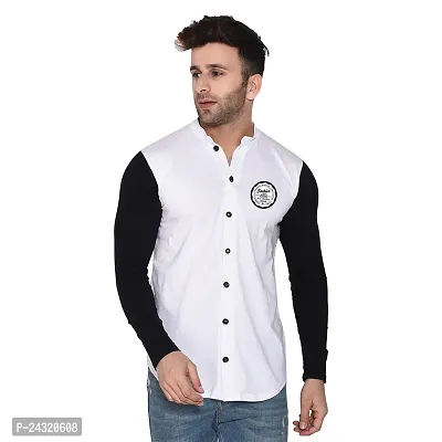 Stylish White Cotton Blend Long Sleeves Regular Fit Casual Shirt For Men-thumb0