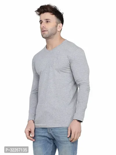 Stylish Cotton Blend Silver Solid Tees For Men-thumb3