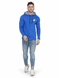 Trendy Blue Cotton Blend Solid Hoodies For Men-thumb3