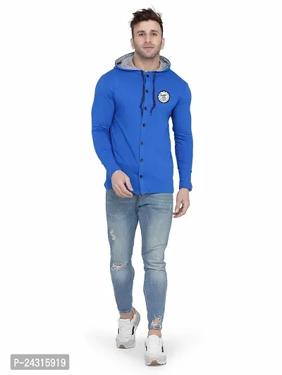 Trendy Blue Cotton Blend Solid Hoodies For Men-thumb4