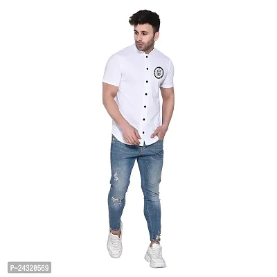 Stylish White Cotton Blend Short Sleeves Regular Fit Casual Shirt For Men-thumb4