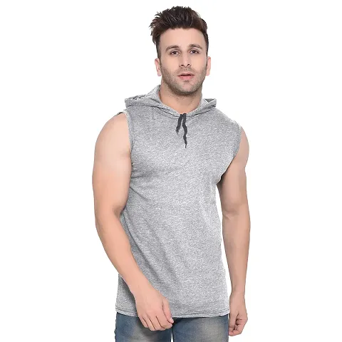 Stylish Blend Solid Sleeveless Hoodies For Men