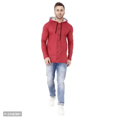 Stylish Maroon Cotton Blend Solid Long Sleeves Hoodies For Men-thumb4