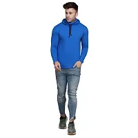 Stylish Blue Cotton Blend Solid Long Sleeves Hoodies For Men-thumb3