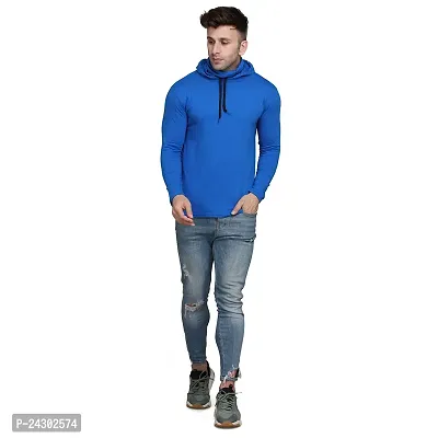 Stylish Blue Cotton Blend Solid Long Sleeves Hoodies For Men-thumb4