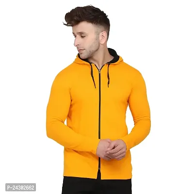Stylish Yellow Cotton Blend Solid Long Sleeves Hoodies For Men