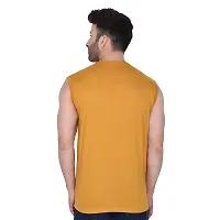 Stylish Golden Cotton Blend Sleeveless Solid T-Shirt For Men-thumb1