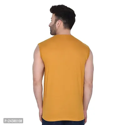 Stylish Golden Cotton Blend Sleeveless Solid T-Shirt For Men-thumb2