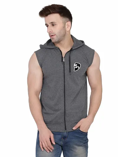 Stylish Blend Solid Sleeveless Hoodies For Men