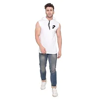 Stylish White Cotton Blend Solid Sleeveless Hoodies For Men-thumb3