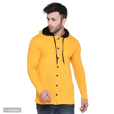 Stylish Yellow Cotton Blend Solid Long Sleeves Hoodies For Men-thumb0