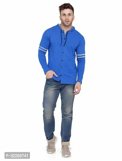 Stylish Blue Cotton Blend Hooded Tees For Men-thumb4