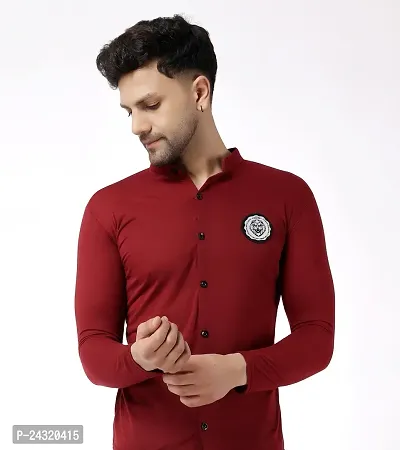 Stylish Maroon Cotton Blend Long Sleeves Regular Fit Casual Shirt For Men