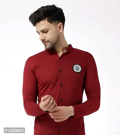 Stylish Maroon Cotton Blend Long Sleeves Regular Fit Casual Shirt For Men-thumb0