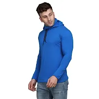 Stylish Blue Cotton Blend Solid Long Sleeves Hoodies For Men-thumb2