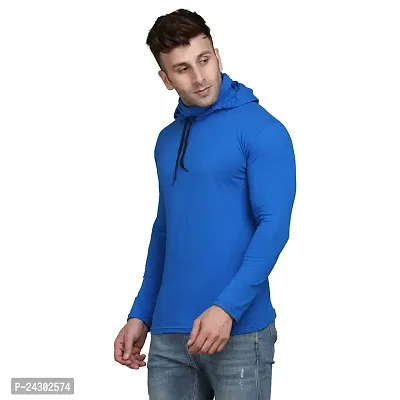 Stylish Blue Cotton Blend Solid Long Sleeves Hoodies For Men-thumb3