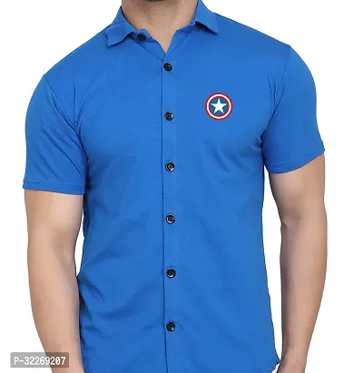 Stylish Blue Cotton Blend Solid Short Sleeves Shirt For Men-thumb4