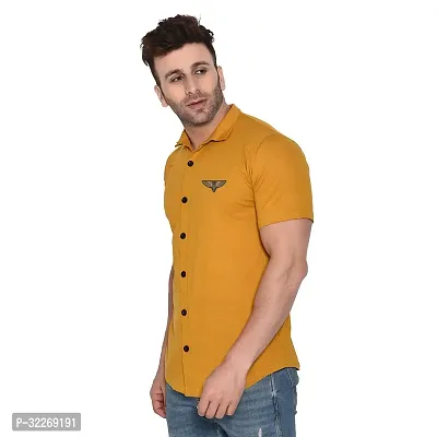 Stylish Yellow Cotton Blend Solid Short Sleeves Shirt For Men-thumb3