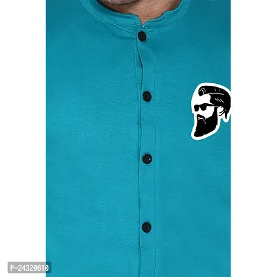 Stylish Turquoise Cotton Blend Long Sleeves Regular Fit Casual Shirt For Men-thumb5