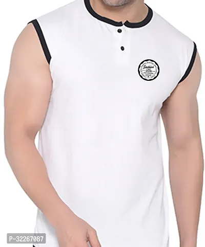 Stylish Cotton Blend White Solid Tees For Men-thumb5