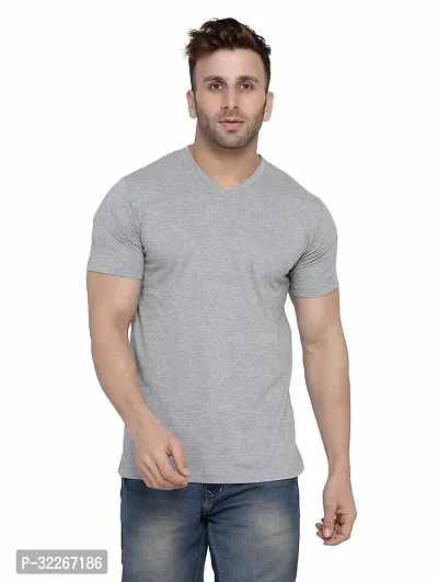 Stylish Cotton Blend Silver Solid Tees For Men-thumb0