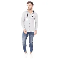 Stylish Silver Cotton Blend Solid Long Sleeves Hoodies For Men-thumb3